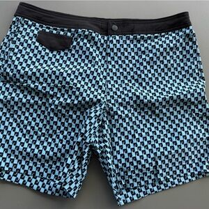 J. Crew Men's Swim Shorts - Black and Blue Pattern